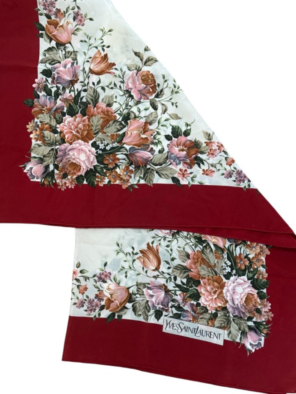 🤎VTG 80's YSL Saint Laurent Silk Burgundy Fall Floral 100% Silk Scarf 31"x31"